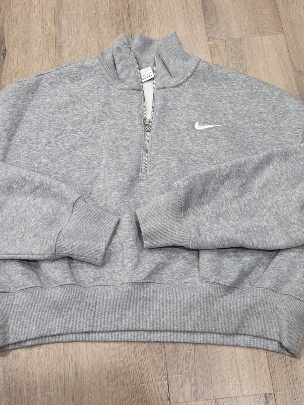 Nike Womens Med Phoenix Mock Neck Cropped Sweatshirt Gray 1/4 Zip